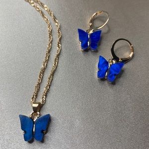 Jewelry - Blue butterfly necklace and earring set Jewelry - Blue butterfly necklace and earring set